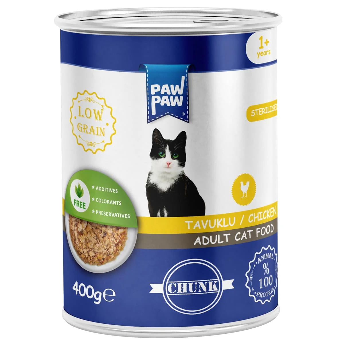 Paw Paw - Sterilised Low Grain Υγρή Τροφή για Στειρωμένες Γάτες με Κομμάτια Κοτόπουλο σε Σάλτσα 400g
