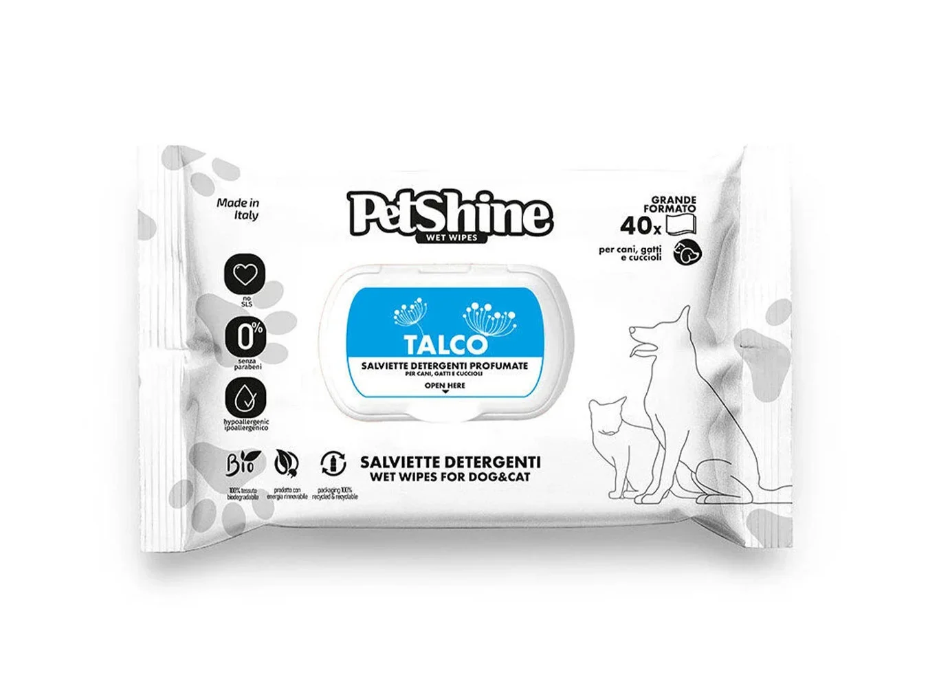 Petshine Υγρά Μαντηλάκια Υγιεινής με Talc