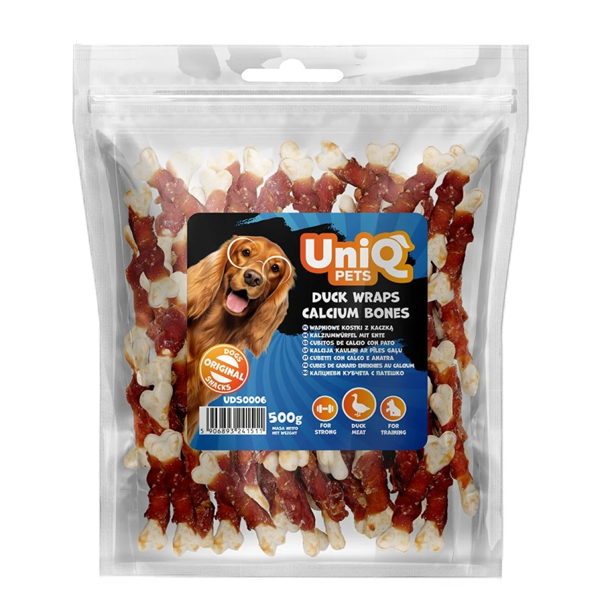 Uniq Pets Duck Wraps Calcium Bones - Κόκκαλα Ασβεστίου με Πάπια (500γρ)