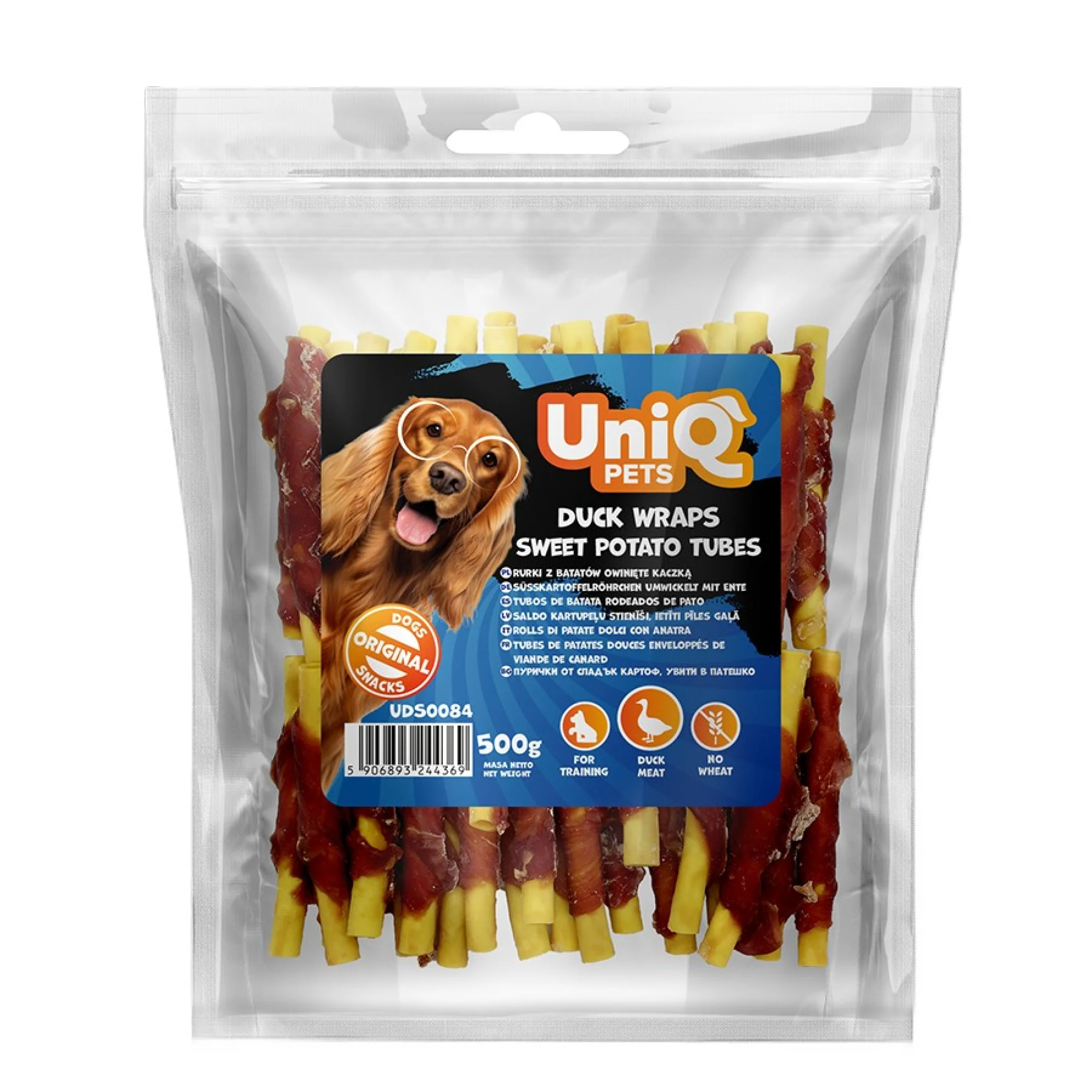 Uniq Pets Duck Wraps Sweet Potato Tubes - Σωλήνες Γλυκοπατάτας με Πάπια (500γρ)